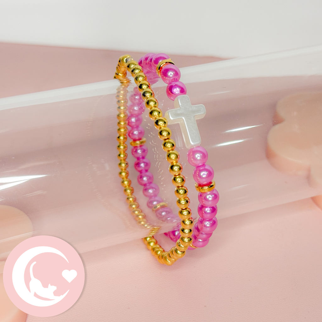 Cross Stretch Bracelet Stack - Purple