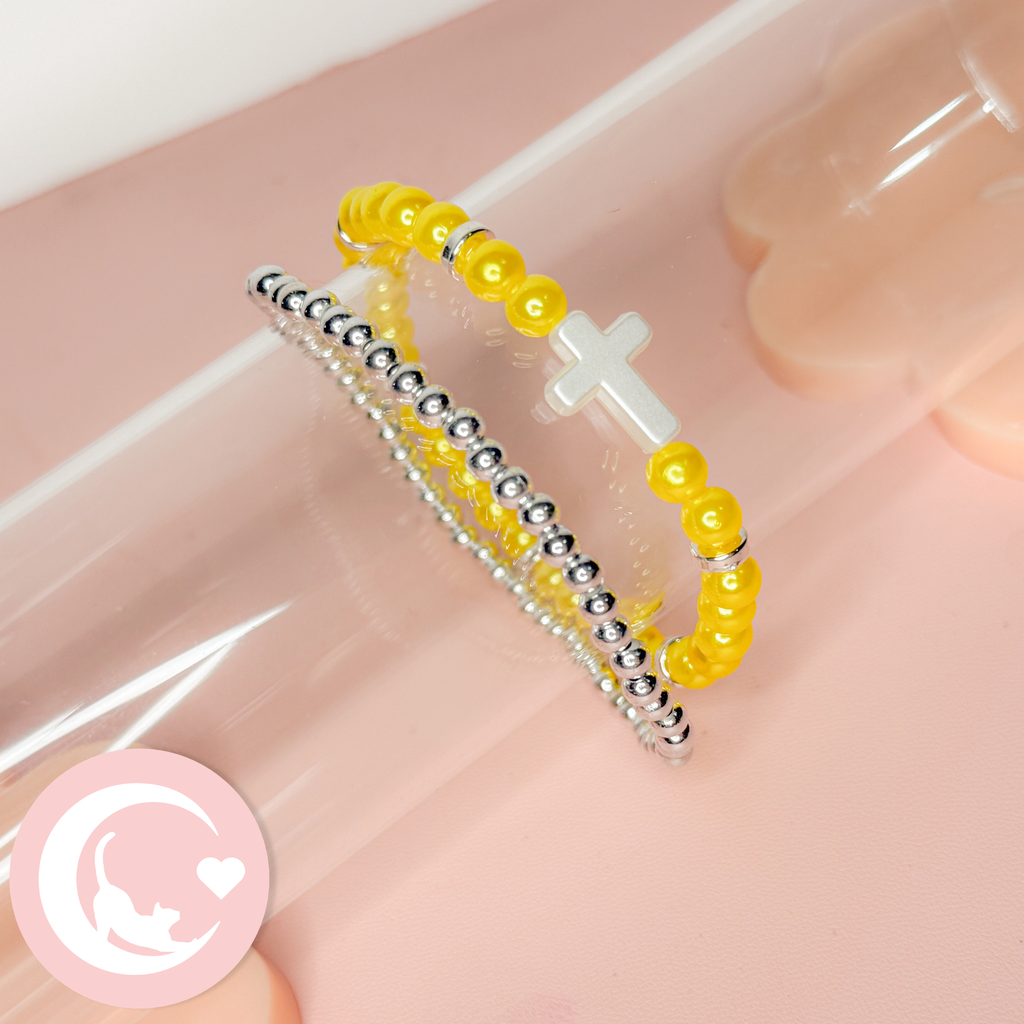 Cross Stretch Bracelet Stack - Yellow