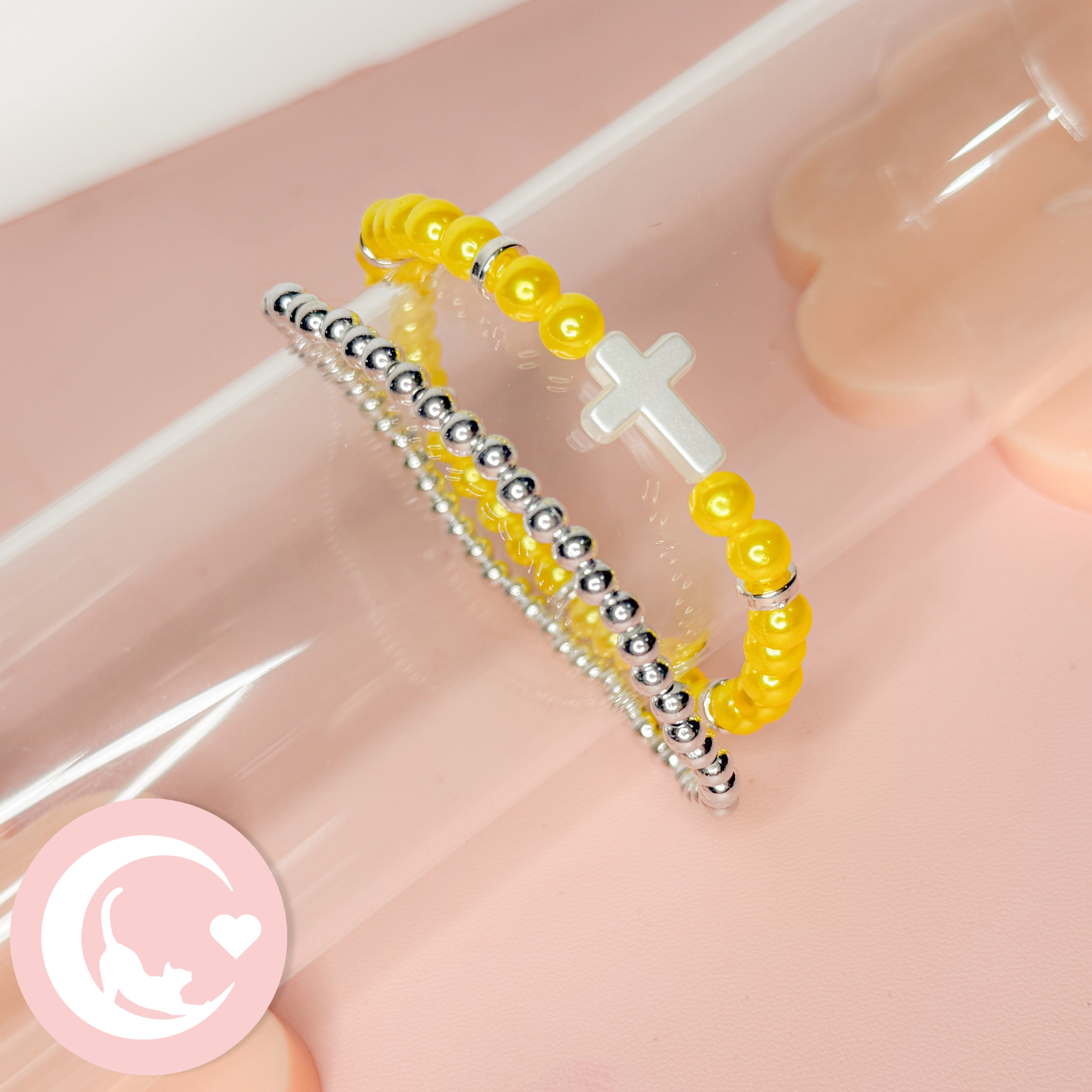 Cross Stretch Bracelet Stack - Yellow