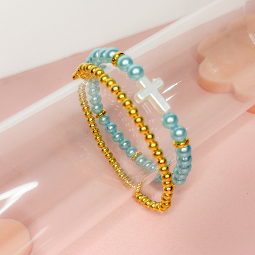 Cross Stretch Bracelet Stack - Blue