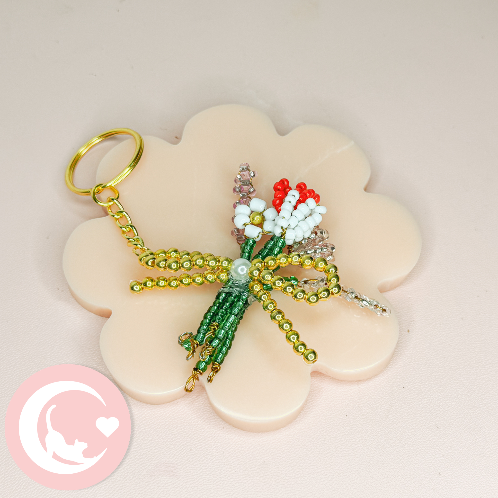 Flower Bouquet Keychain - Gold Bow