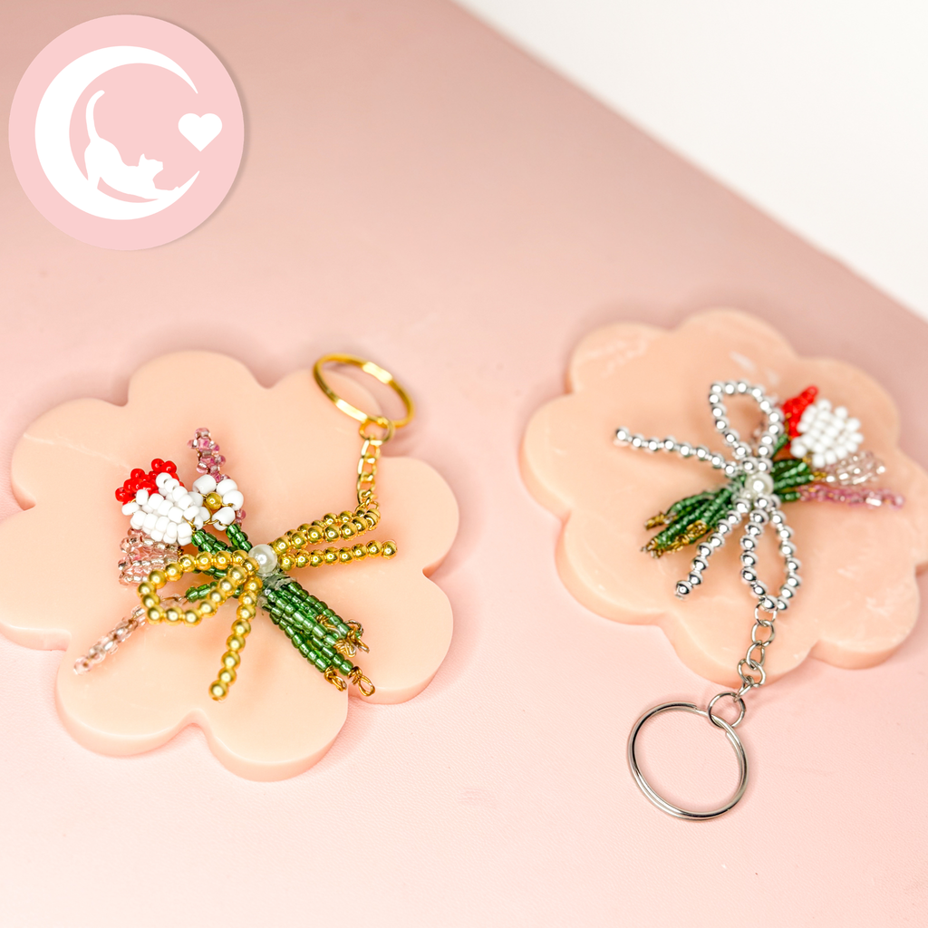 Flower Bouquet Keychain - Silver Bow