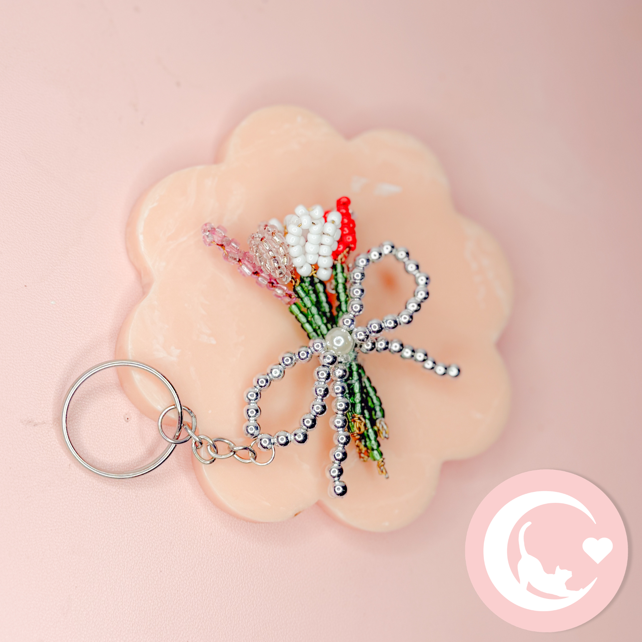 Flower Bouquet Keychain - Silver Bow