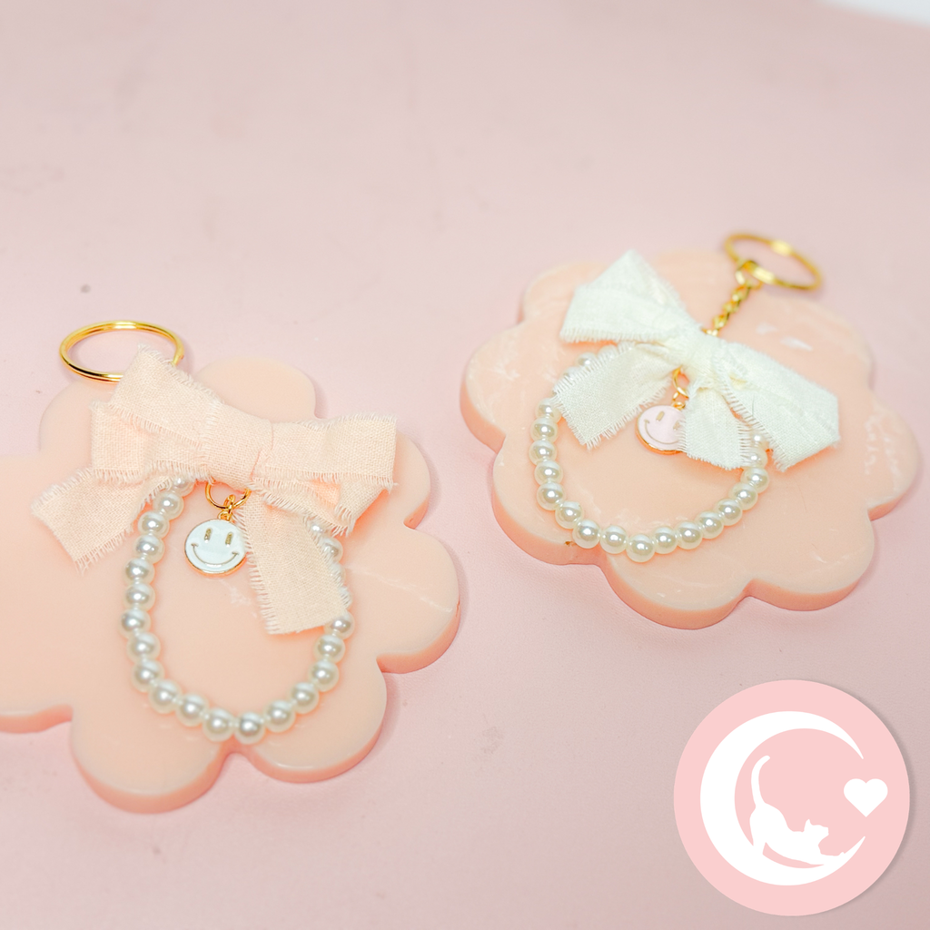 Smiley Bow Keychains - Blush
