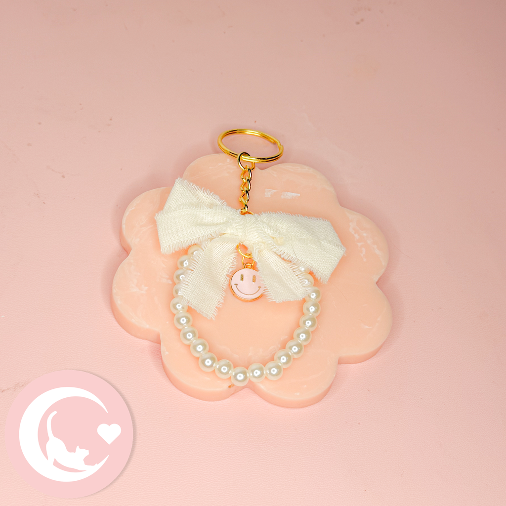 Smiley Bow Keychains - Beige