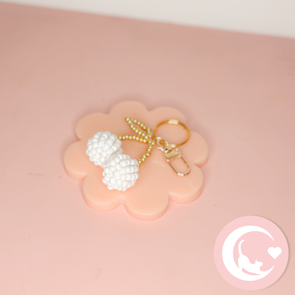 Cherry Beaded Bag Charms - White/Gold