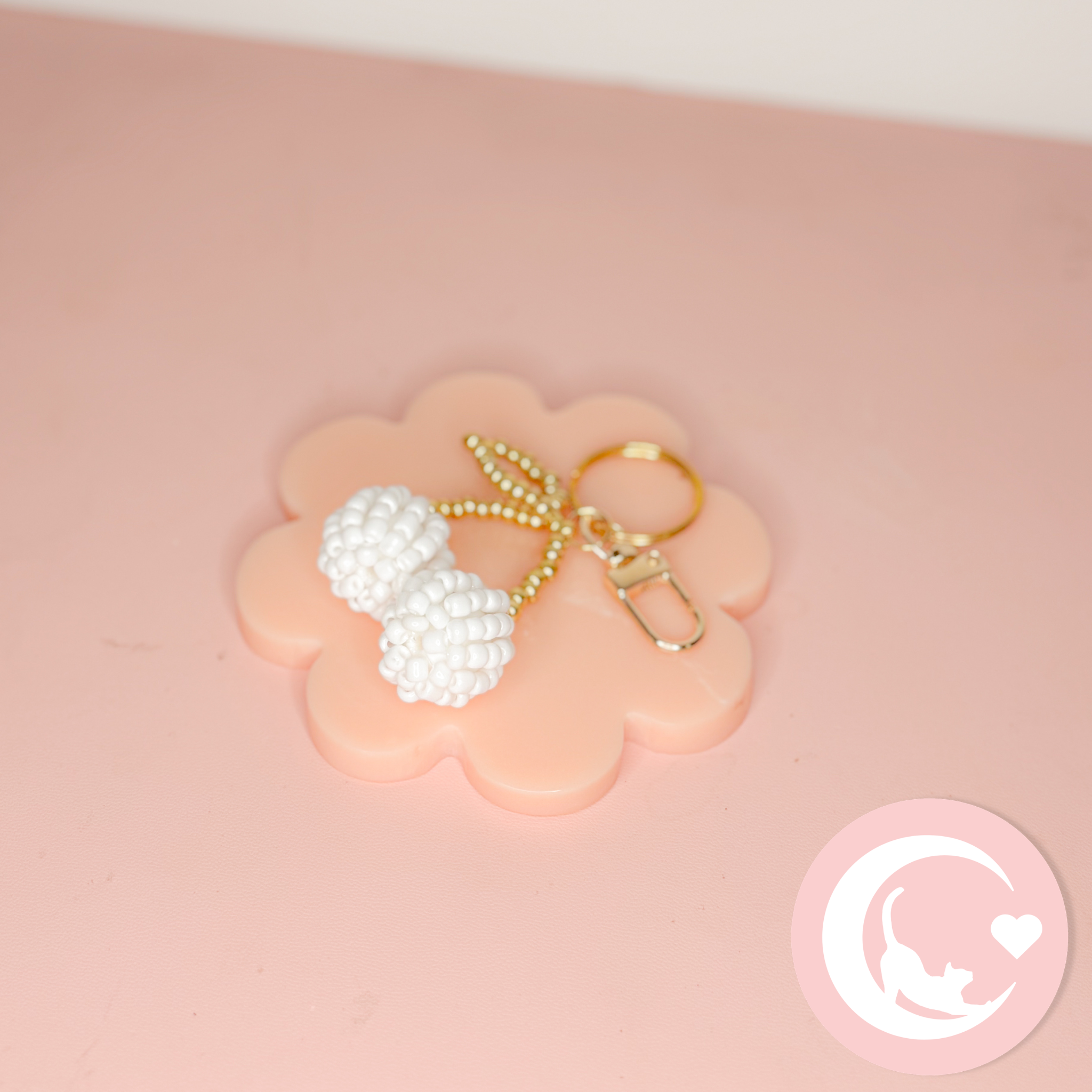 Cherry Beaded Bag Charms - White/Gold