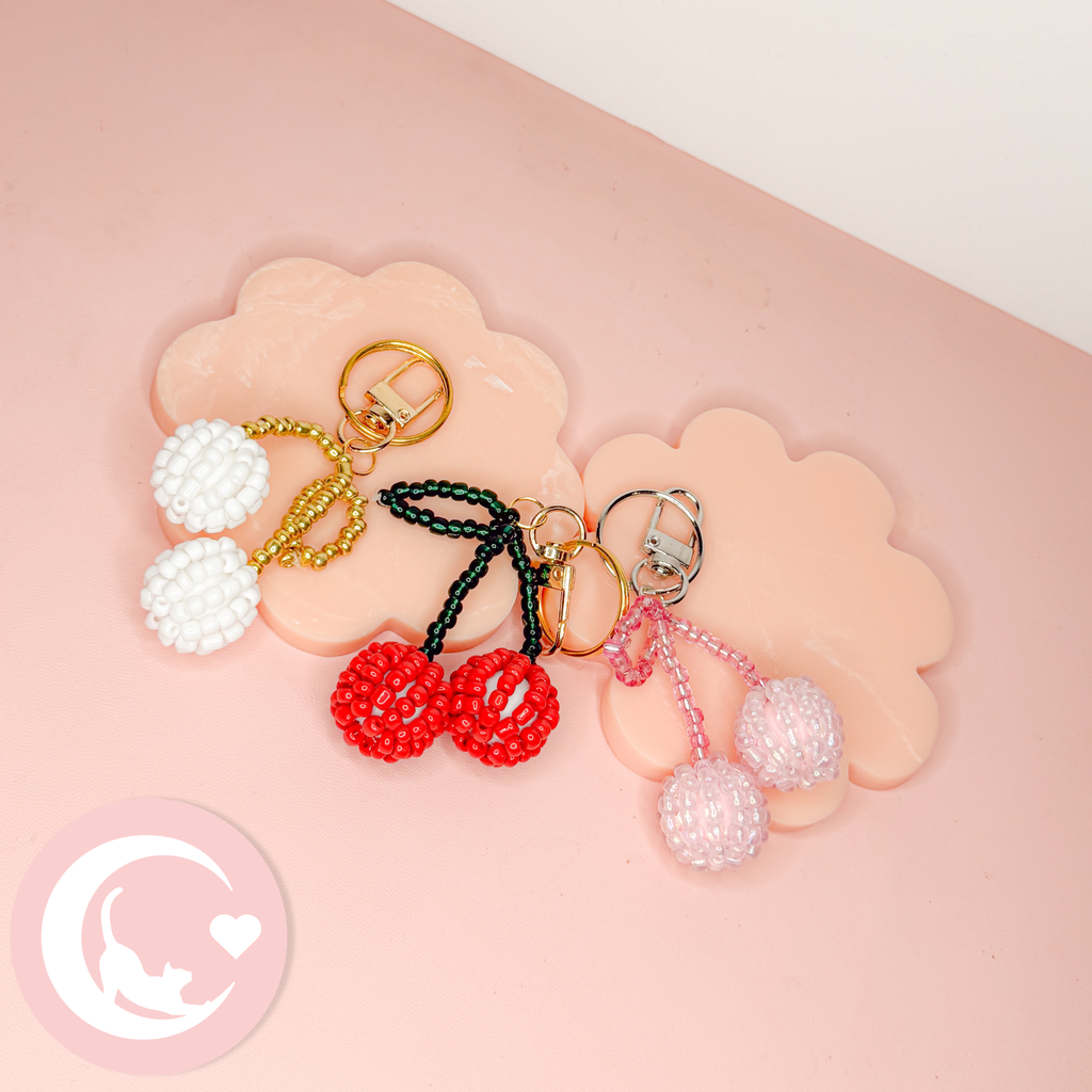 Cherry Beaded Bag Charms - Pink